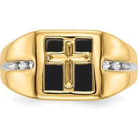 14K Yellow Gold Onyx and Diamond Cross Men's Ring - 0.02 Carat Total Diamond Weight by 0