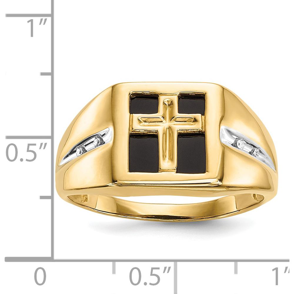 14K Yellow Gold Onyx and Diamond Cross Men's Ring - 0.02 Carat Total Diamond Weight by 0