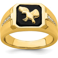 14K Yellow Gold Onyx and Diamond Eagle Ring with Round Diamond Accents by 0