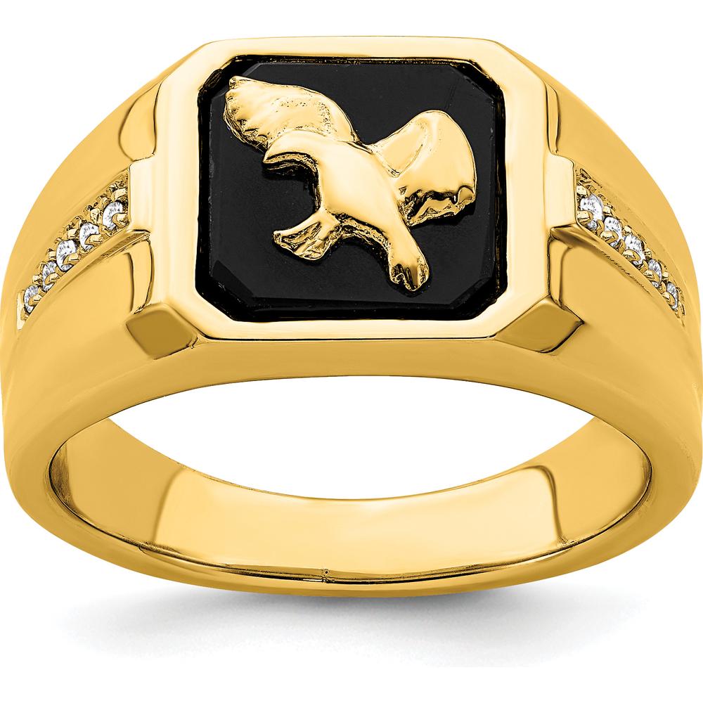 14K Yellow Gold Onyx and Diamond Eagle Ring with Round Diamond Accents by 0