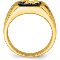 14K Yellow Gold Onyx and Diamond Eagle Ring with Round Diamond Accents by 0
