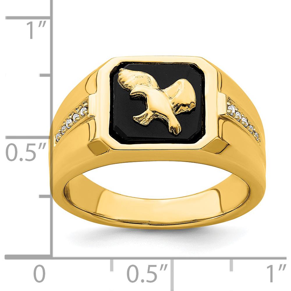 14K Yellow Gold Onyx and Diamond Eagle Ring with Round Diamond Accents by 0