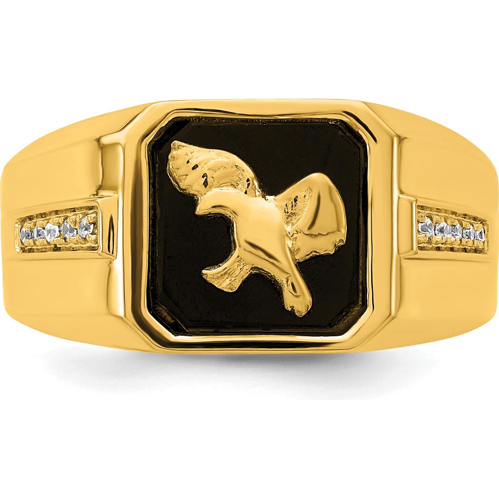 14K Yellow Gold Onyx and Diamond Eagle Ring with Round Diamond Accents by 0