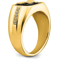 14K Yellow Gold Onyx and Diamond Eagle Ring with Round Diamond Accents by 0