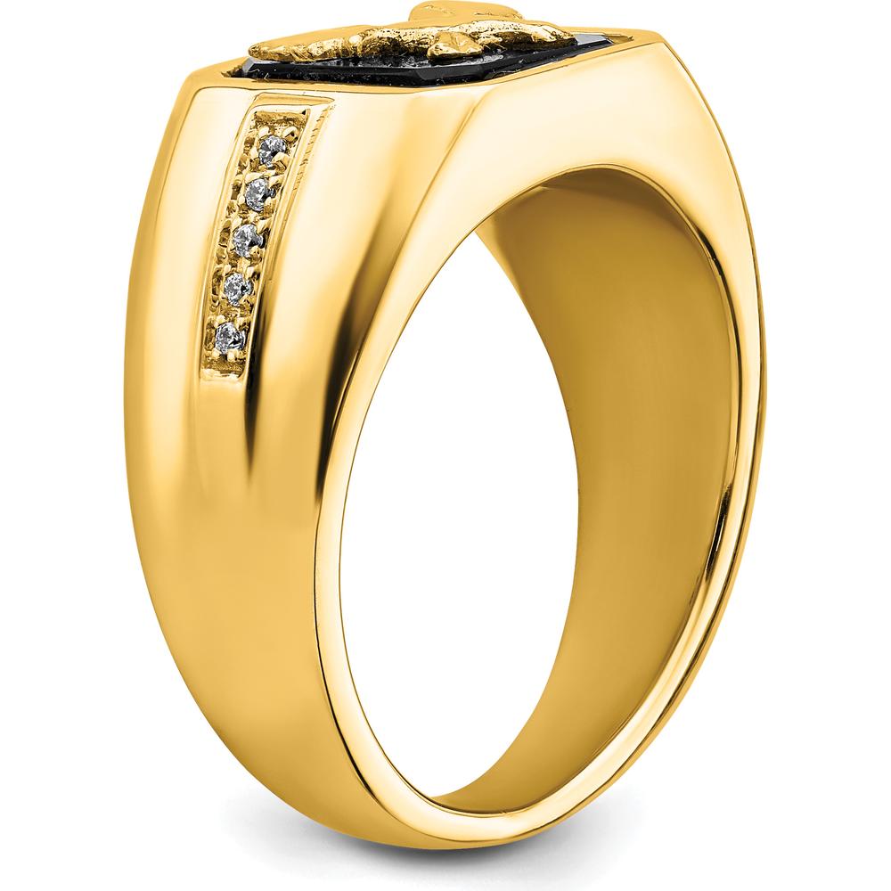 14K Yellow Gold Onyx and Diamond Eagle Ring with Round Diamond Accents by 0