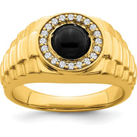 14K Yellow Gold Onyx and Diamond Men's Ring with 20 Round Diamonds - 0.01 Carat Total Diamond Weight by 0
