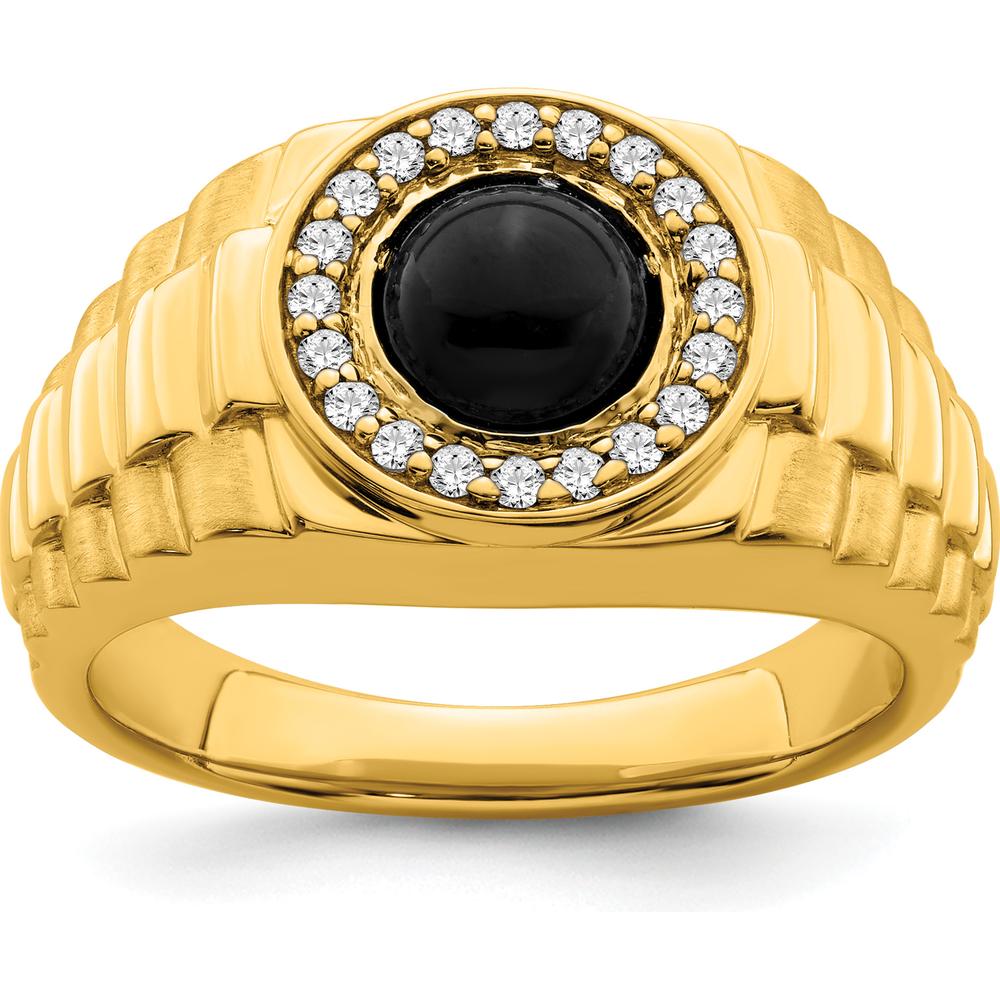 14K Yellow Gold Onyx and Diamond Men's Ring with 20 Round Diamonds - 0.01 Carat Total Diamond Weight by 0