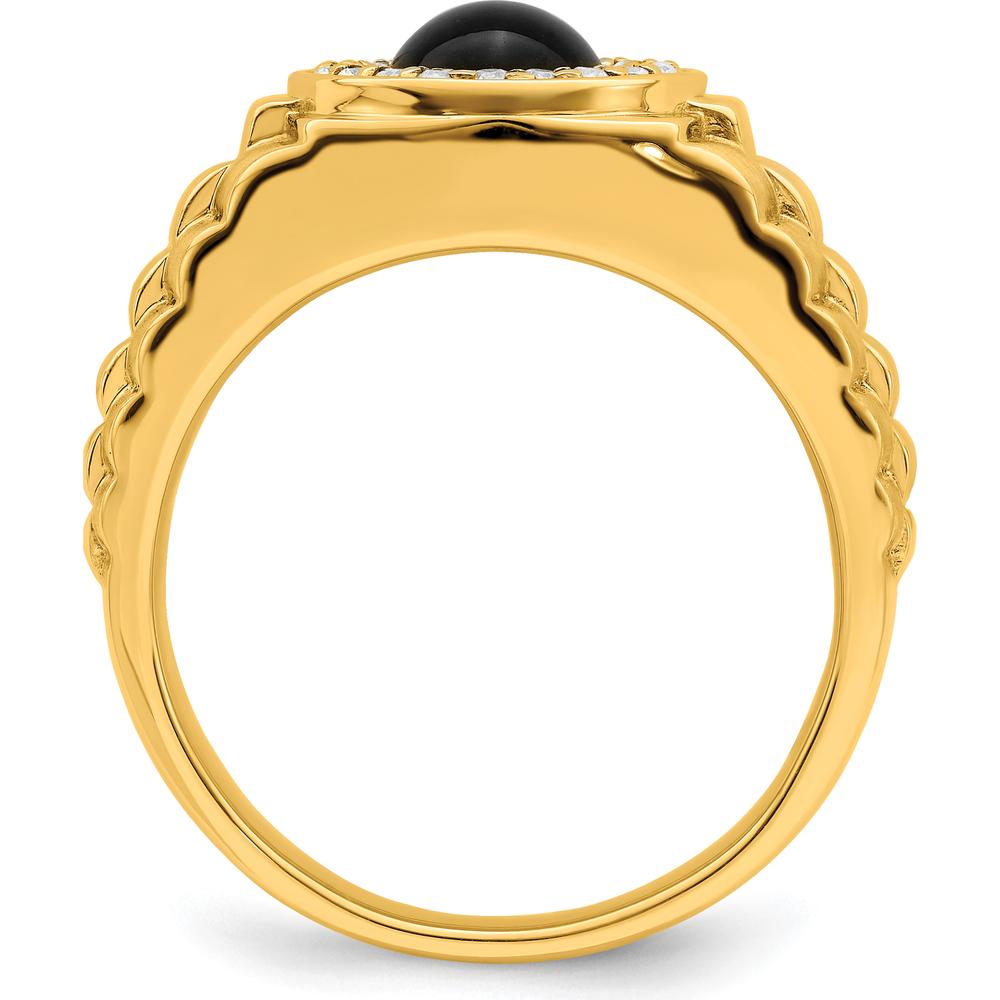 14K Yellow Gold Onyx and Diamond Men's Ring with 20 Round Diamonds - 0.01 Carat Total Diamond Weight by 0