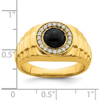 14K Yellow Gold Onyx and Diamond Men's Ring with 20 Round Diamonds - 0.01 Carat Total Diamond Weight by 0