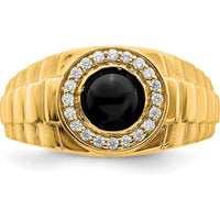 14K Yellow Gold Onyx and Diamond Men's Ring with 20 Round Diamonds - 0.01 Carat Total Diamond Weight by 0