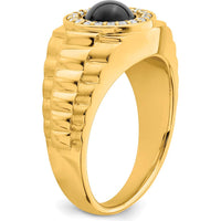 14K Yellow Gold Onyx and Diamond Men's Ring with 20 Round Diamonds - 0.01 Carat Total Diamond Weight by 0