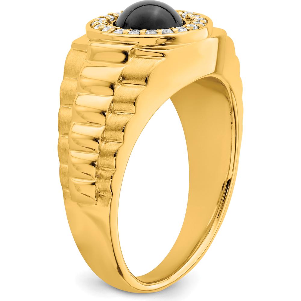 14K Yellow Gold Onyx and Diamond Men's Ring with 20 Round Diamonds - 0.01 Carat Total Diamond Weight by 0
