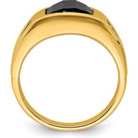 14K Yellow Gold Onyx and Diamond Men's Ring with Barrel Cut Onyx and Round Diamonds - 3.755 Carat Onyx, 0.025 Carat Diamond Total Weight by 0