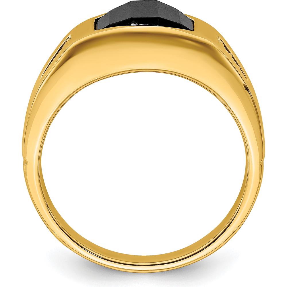14K Yellow Gold Onyx and Diamond Men's Ring with Barrel Cut Onyx and Round Diamonds - 3.755 Carat Onyx, 0.025 Carat Diamond Total Weight by 0