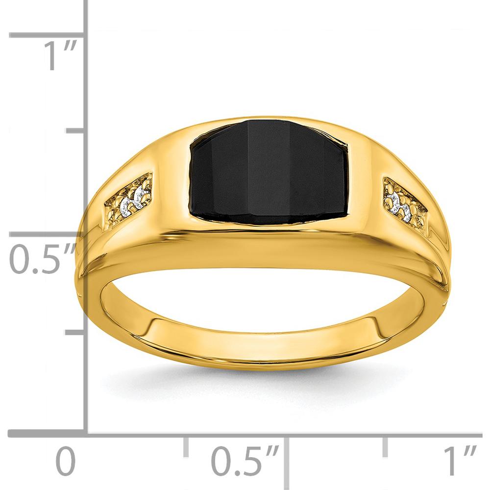 14K Yellow Gold Onyx and Diamond Men's Ring with Barrel Cut Onyx and Round Diamonds - 3.755 Carat Onyx, 0.025 Carat Diamond Total Weight by 0