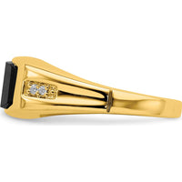 14K Yellow Gold Onyx and Diamond Men's Ring with Barrel Cut Onyx and Round Diamonds - 3.755 Carat Onyx, 0.025 Carat Diamond Total Weight by 0