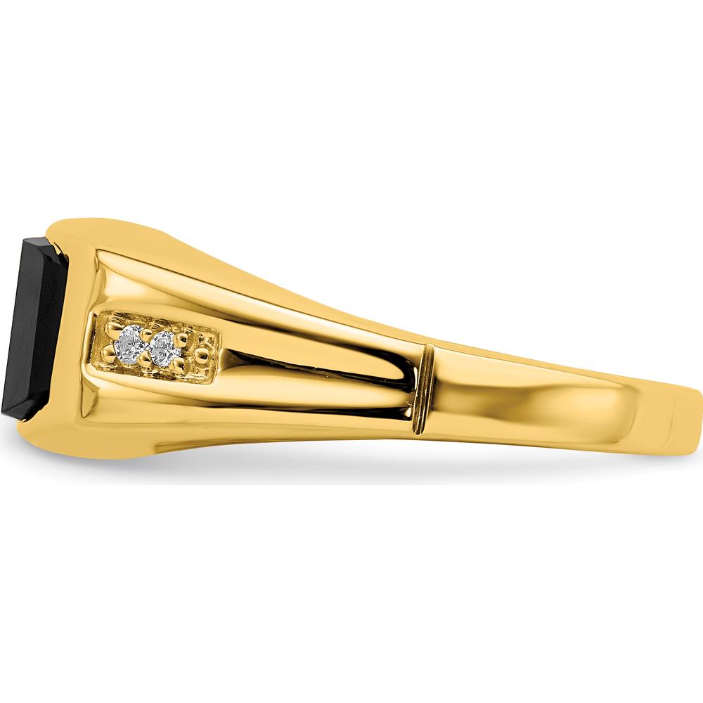 14K Yellow Gold Onyx and Diamond Men's Ring with Barrel Cut Onyx and Round Diamonds - 3.755 Carat Onyx, 0.025 Carat Diamond Total Weight by 0