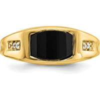 14K Yellow Gold Onyx and Diamond Men's Ring with Barrel Cut Onyx and Round Diamonds - 3.755 Carat Onyx, 0.025 Carat Diamond Total Weight by 0