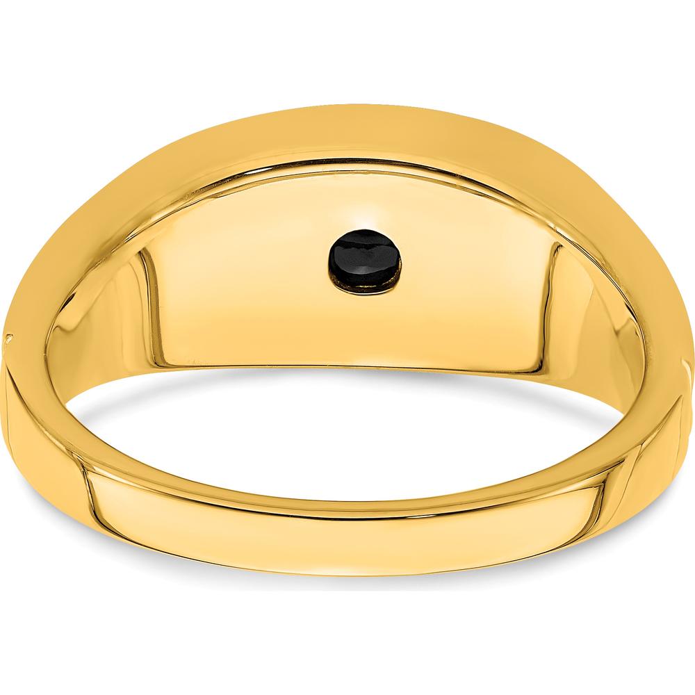 14K Yellow Gold Onyx and Diamond Men's Ring with Barrel Cut Onyx and Round Diamonds - 3.755 Carat Onyx, 0.025 Carat Diamond Total Weight by 0