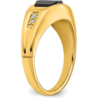 14K Yellow Gold Onyx and Diamond Men's Ring with Barrel Cut Onyx and Round Diamonds - 3.755 Carat Onyx, 0.025 Carat Diamond Total Weight by 0