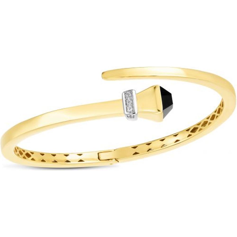 14K Yellow Gold Onyx & Diamond Wrap Bangle - 0.05 Carat Diamond Accent by Orozza Fine Jewelry