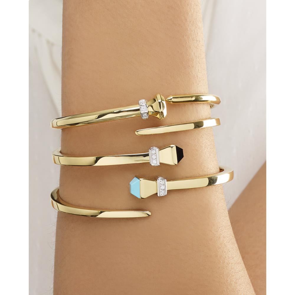 14K Yellow Gold Onyx & Diamond Wrap Bangle - 0.05 Carat Diamond Accent by Orozza Fine Jewelry