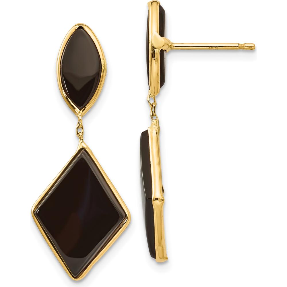 14K Yellow Gold Onyx Dangle Earrings - 32mm Length by Oro Pregiato