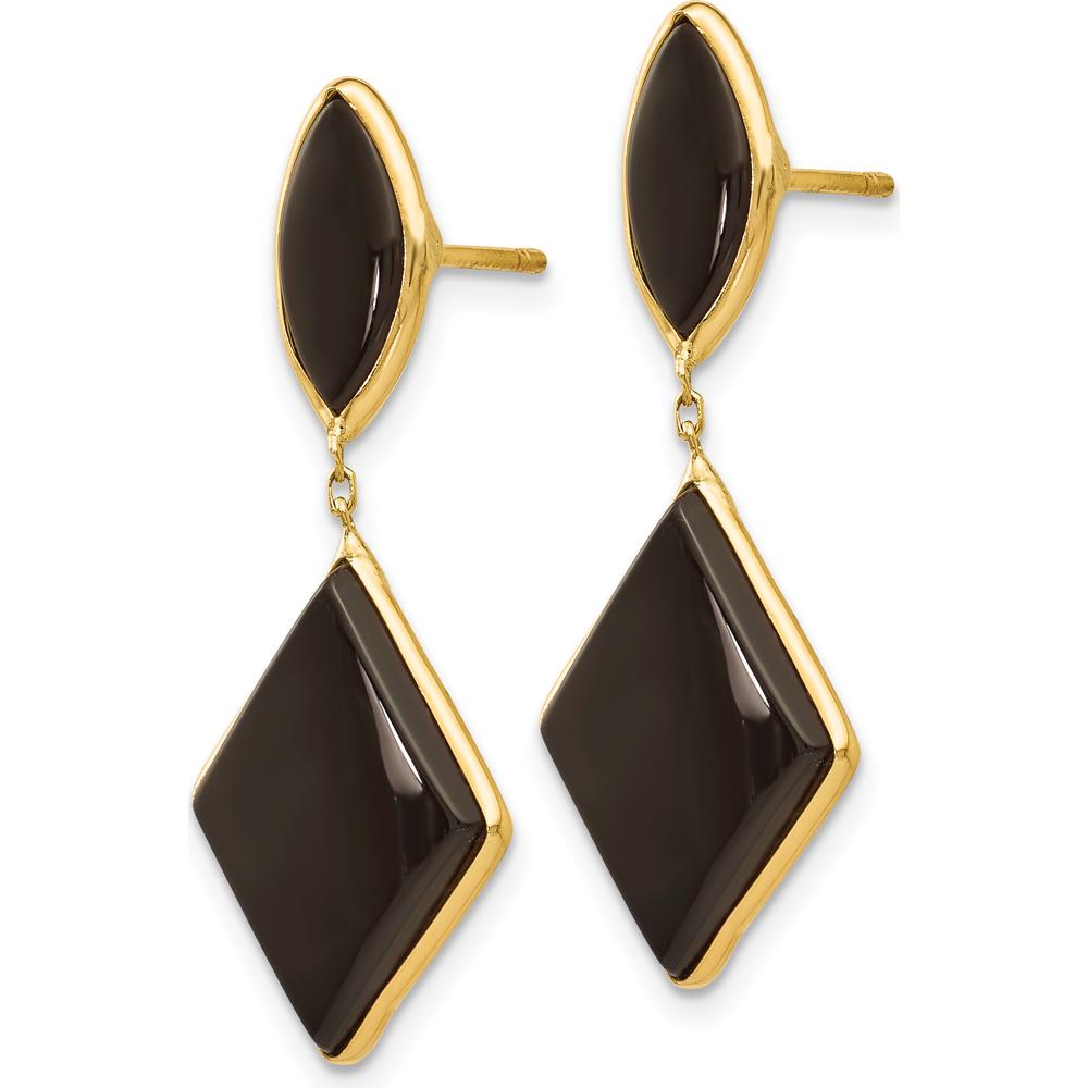 14K Yellow Gold Onyx Dangle Earrings - 32mm Length by Oro Pregiato