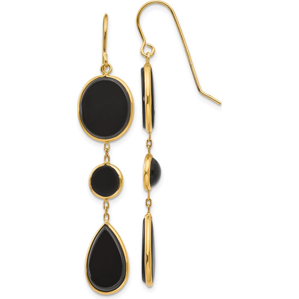 14K Yellow Gold Onyx Geometric Dangle Earrings - 1.0 Carat Total Onyx Weight by Oro Pregiato