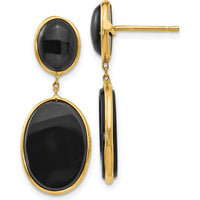 14K Yellow Gold Onyx Oval Dangle Earrings - 1.00 Carat Total Onyx Weight by Oro Pregiato