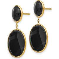 14K Yellow Gold Onyx Oval Dangle Earrings - 1.00 Carat Total Onyx Weight by Oro Pregiato