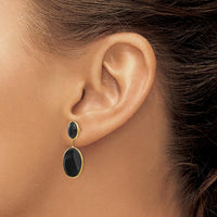 14K Yellow Gold Onyx Oval Dangle Earrings - 1.00 Carat Total Onyx Weight by Oro Pregiato