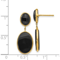 14K Yellow Gold Onyx Oval Dangle Earrings - 1.00 Carat Total Onyx Weight by Oro Pregiato