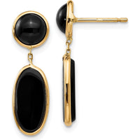 14K Yellow Gold Onyx Oval Dangle Earrings - 1.50 Carat Total Onyx Weight by Oro Pregiato