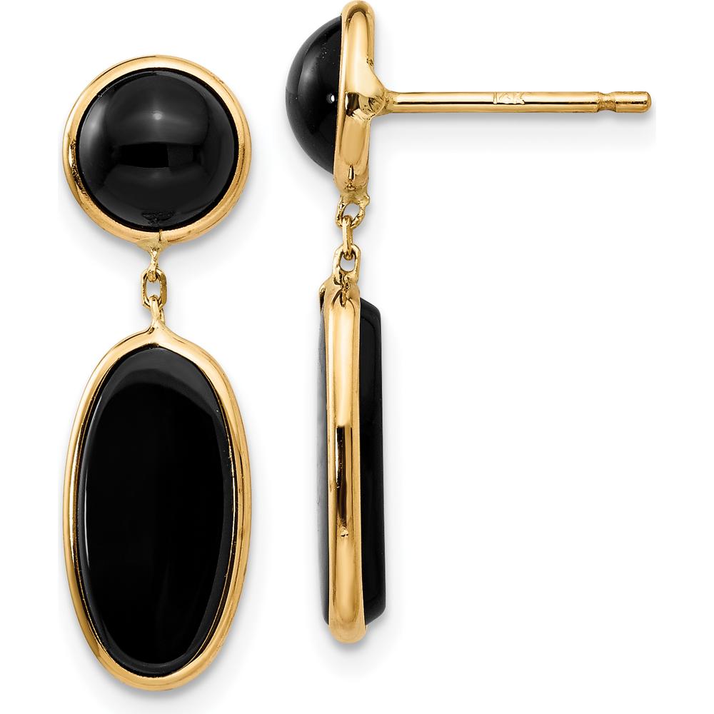 14K Yellow Gold Onyx Oval Dangle Earrings - 1.50 Carat Total Onyx Weight by Oro Pregiato