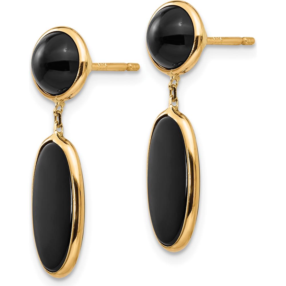 14K Yellow Gold Onyx Oval Dangle Earrings - 1.50 Carat Total Onyx Weight by Oro Pregiato
