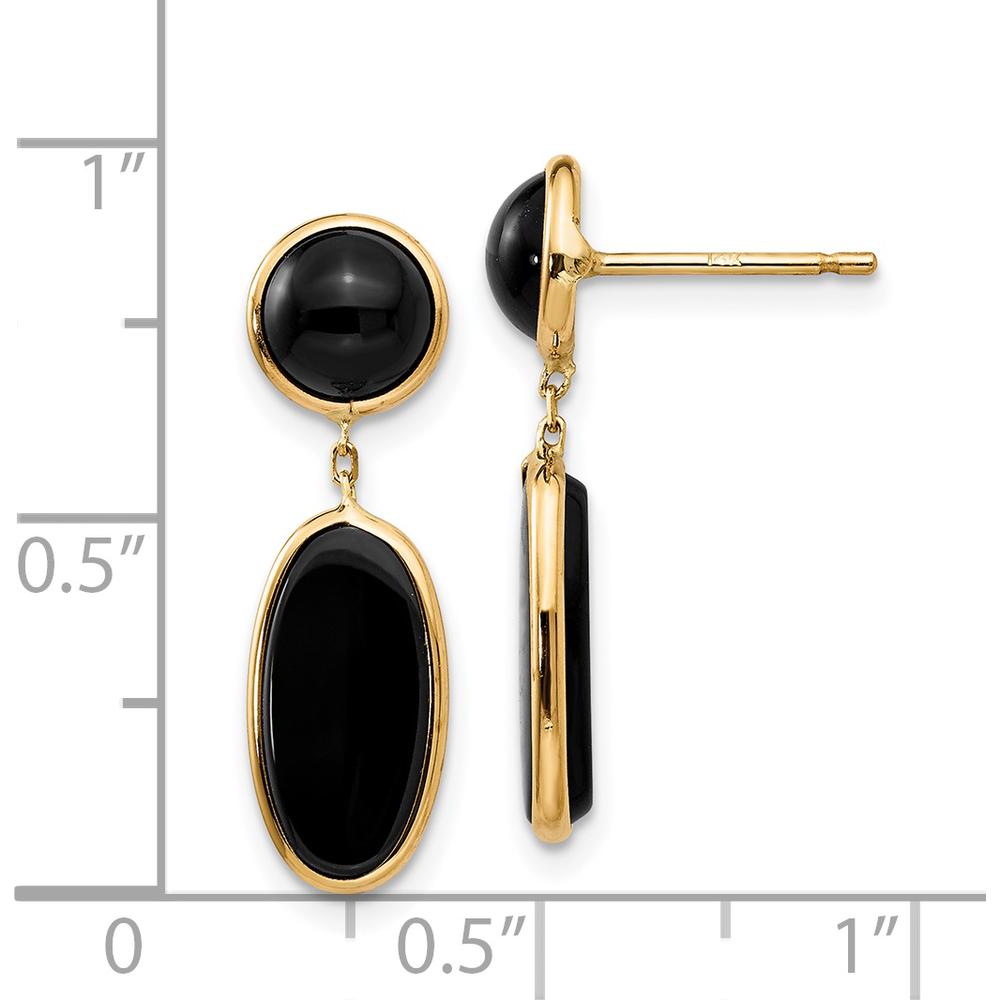 14K Yellow Gold Onyx Oval Dangle Earrings - 1.50 Carat Total Onyx Weight by Oro Pregiato
