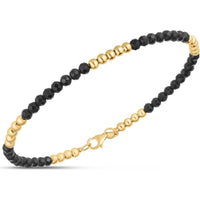 14K Yellow Gold Onyx Pallina Bead Bracelet with Polished Finish - 7" by Orozza Fine Jewelry