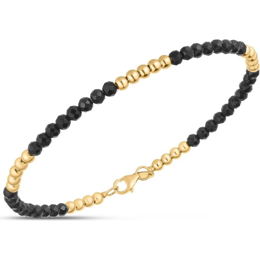 14K Yellow Gold Onyx Pallina Bead Bracelet with Polished Finish - 7" by Orozza Fine Jewelry