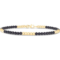 14K Yellow Gold Onyx Pallina Bead Bracelet with Polished Finish - 7" by Orozza Fine Jewelry