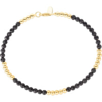 14K Yellow Gold Onyx Pallina Bead Bracelet with Polished Finish - 7" by Orozza Fine Jewelry