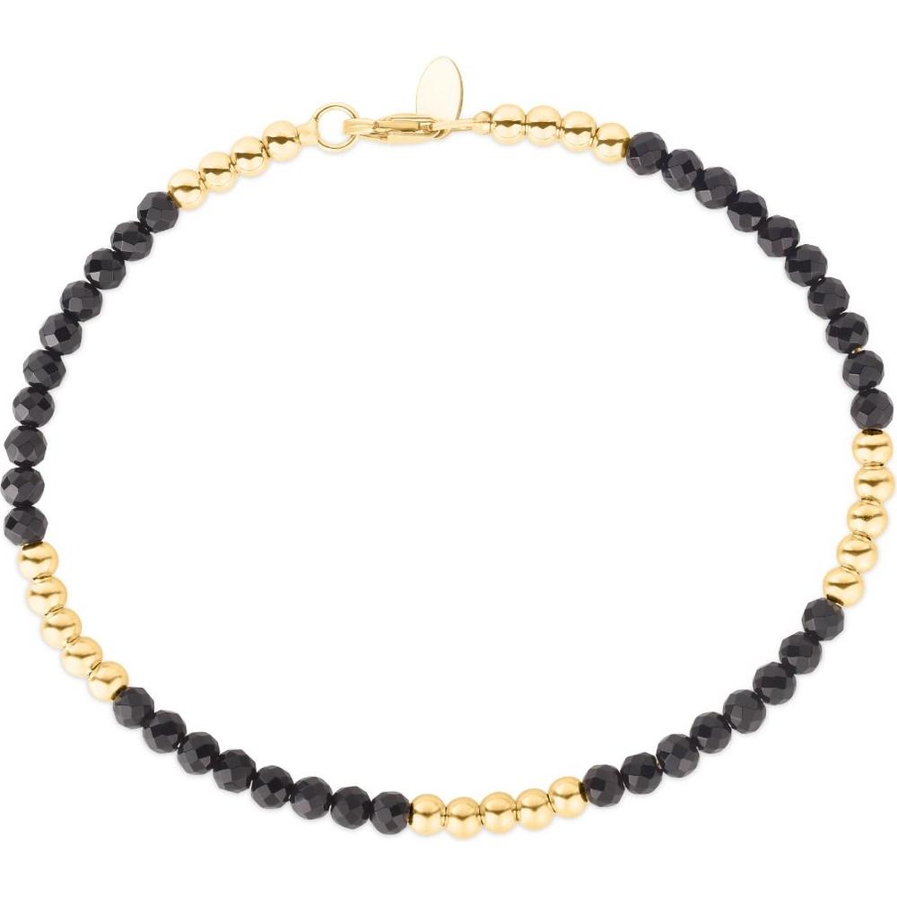 14K Yellow Gold Onyx Pallina Bead Bracelet with Polished Finish - 7" by Orozza Fine Jewelry