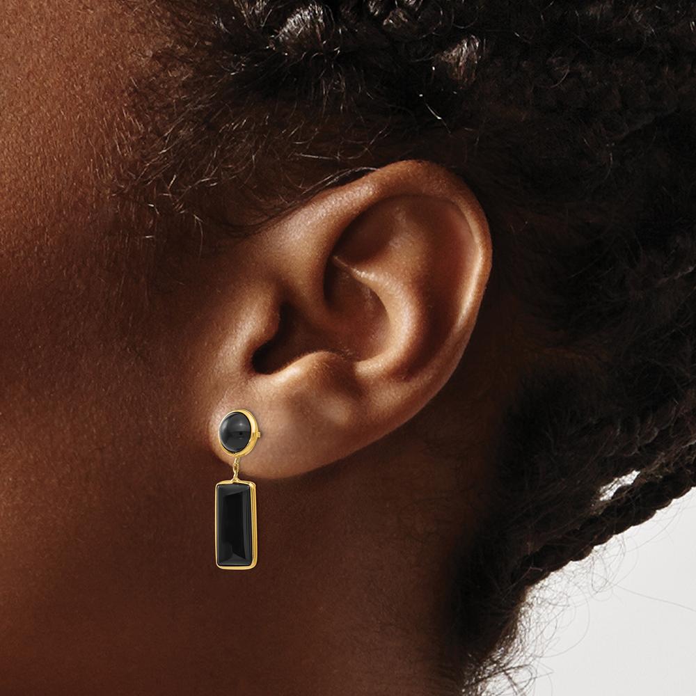 14K Yellow Gold Onyx Rectangle Dangle Earrings - 4.0 Carat Total Onyx Weight by Oro Pregiato
