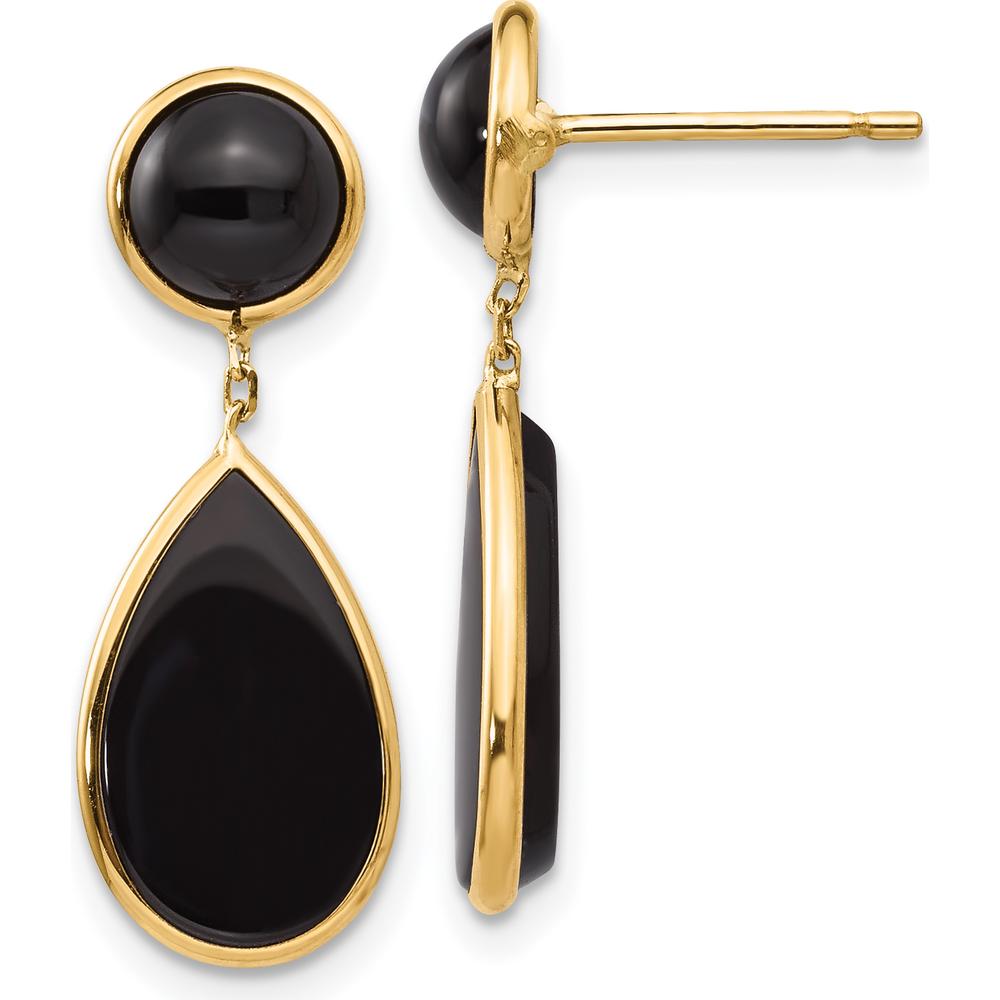 14K Yellow Gold Onyx Teardrop Dangle Earrings - Elegant 25mm Length with Polished Finish by Oro Pregiato
