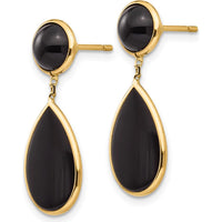14K Yellow Gold Onyx Teardrop Dangle Earrings - Elegant 25mm Length with Polished Finish by Oro Pregiato