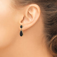 14K Yellow Gold Onyx Teardrop Dangle Earrings - Elegant 25mm Length with Polished Finish by Oro Pregiato