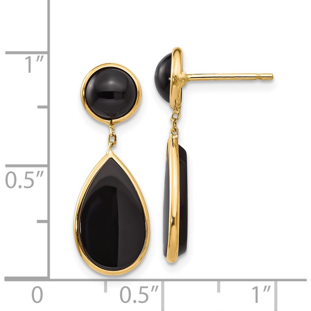 14K Yellow Gold Onyx Teardrop Dangle Earrings - Elegant 25mm Length with Polished Finish by Oro Pregiato