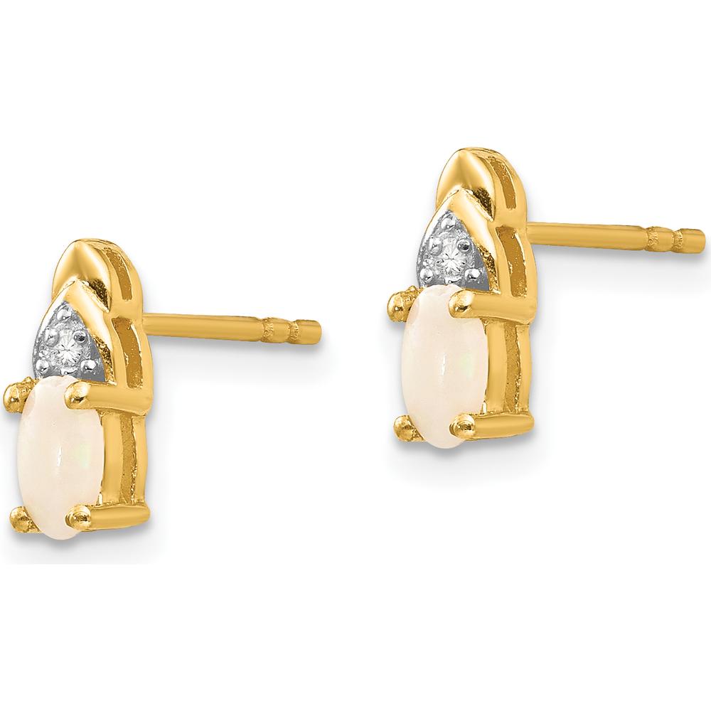 14K Yellow Gold Opal and Diamond Button Earrings - 0.293 Carat Total Opal Weight, 0.01 Carat Total Diamond Weight by Oro Pregiato