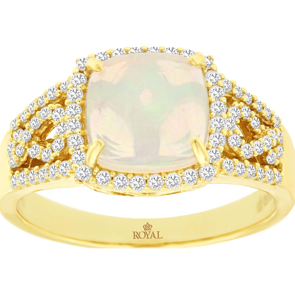 14K Yellow Gold Opal & Diamond Cushion Cut Halo Ring - 1.75 Carats Total Gem Weight
