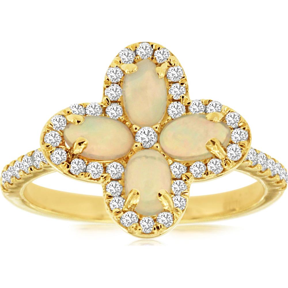 14K Yellow Gold Opal and Diamond Floral Ring with 0.65 Carats Opal and 0.40 Carats Diamond